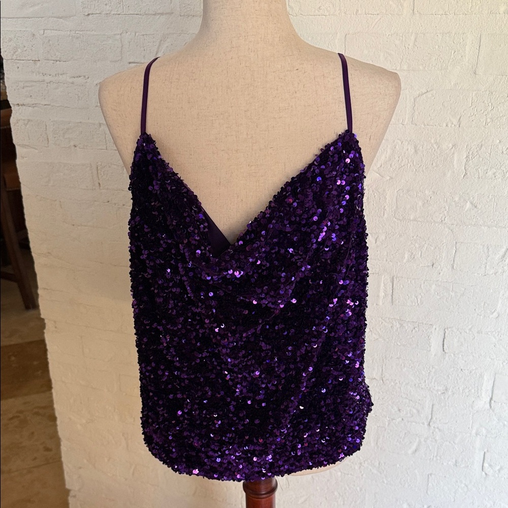 Purple Sequin Cowl Neck Top